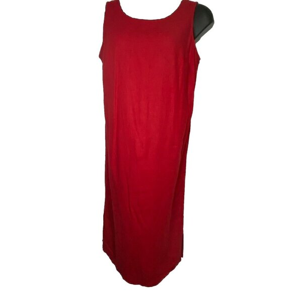 Halmode Petite Red Linen Rayon Maxi Size 14 Sleeveless Dress Side Slit - Picture 13 of 13